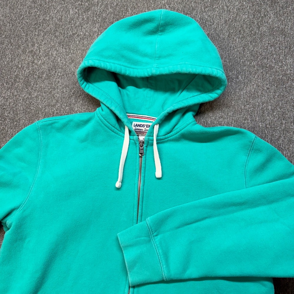 Lands End Serious Sweats Mens Small Full Zip Hoodie Teal Green Fleece Sweatshirt